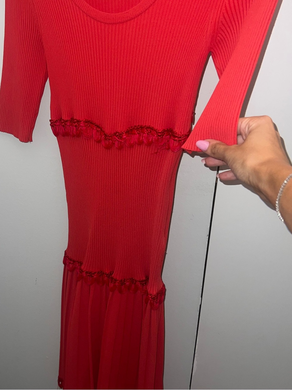 Alberta Ferretti Red Ribbed knit Midi Dress